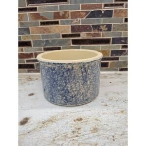 Vintage Butter Crock, Blue Spongeware, 1 Qt Stoneware, Country Kitchen